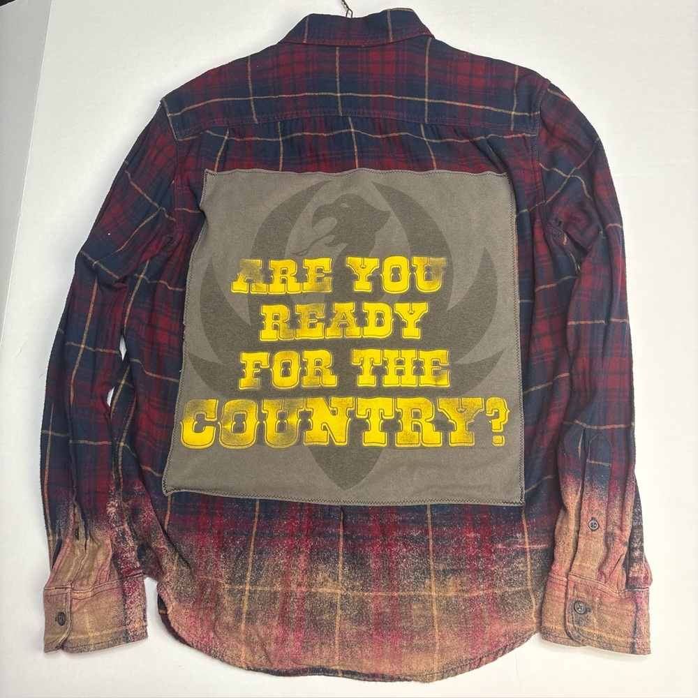 Upcycled Hank Williams Jr Large Shirt Flannel Bleached Plaid Ready For Country